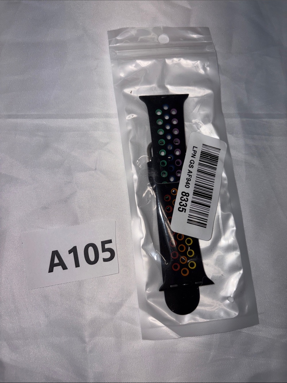 Black Silicone Watch Band with Multicolor Holes - Compatible Smartwatch